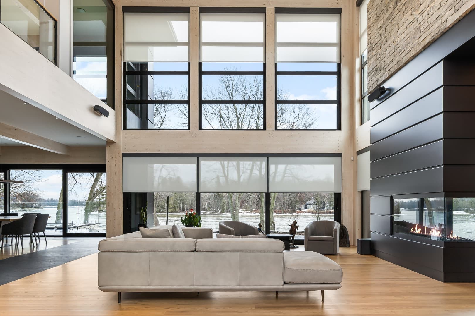 Motorized shades installed in a Calgary living room