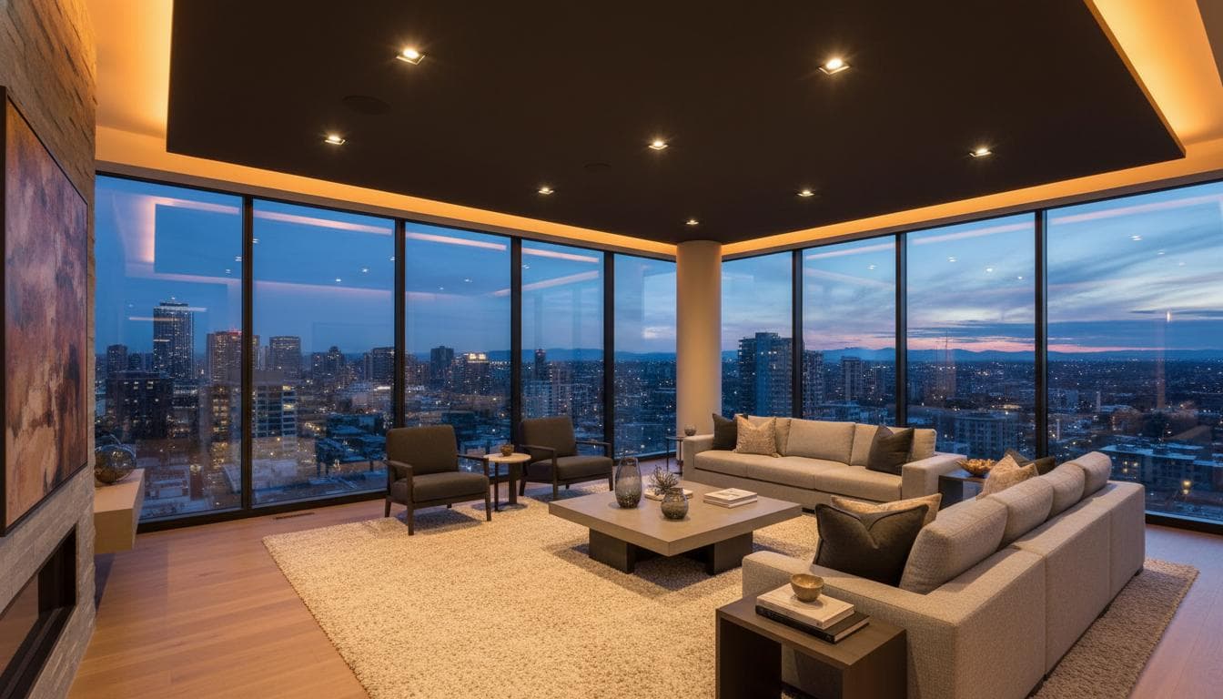 Lutron lighting scene in an open-plan living space